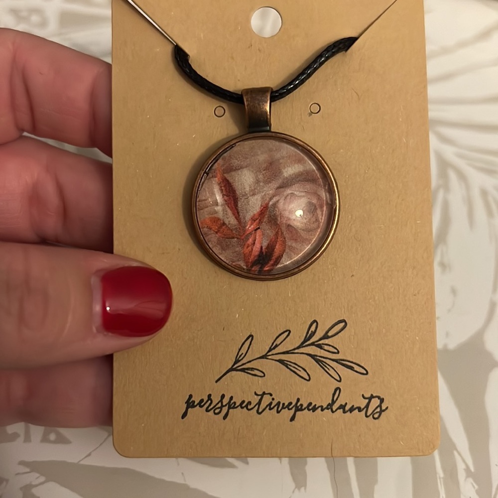 Vintage Fall Floral Cabochon Pendant Necklace